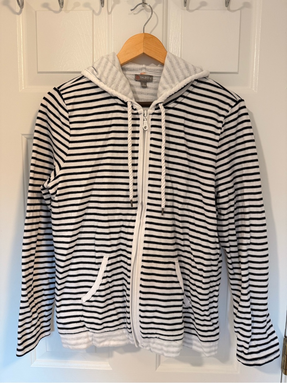 Talbots white & navy Striped Zip Hoodie